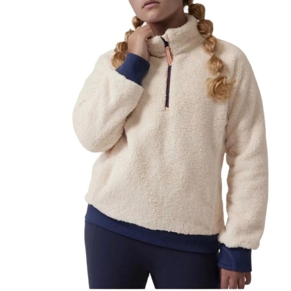 Athleta Girl so Snug Sherpa half zip size L(12) pullover cozy cream teddy fleece